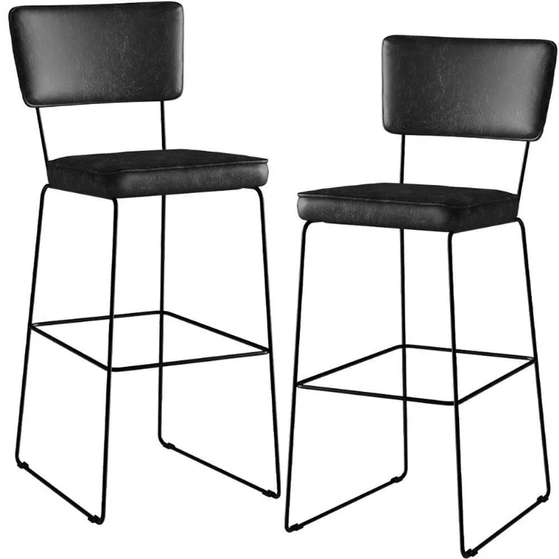 Kit 02 Banquetas Altas Base Em Aço Fixa Preto - Lyam Decor