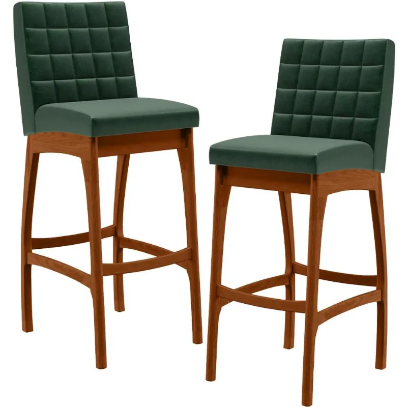 Kit 02 Banquetas Altas Para Cozinha Sala de Jantar Fixa Mila L02 Facto Verde Musgo - Lyam Decor - Lyam Decor