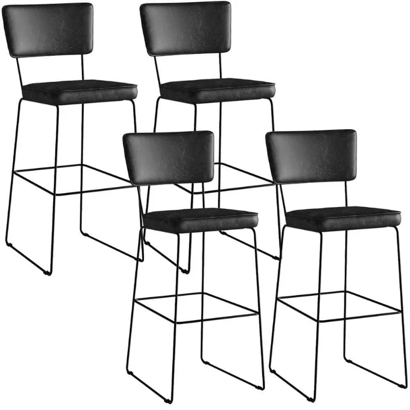 Kit 04 Banquetas Altas Base Em Aço Fixa Preto - Lyam Decor