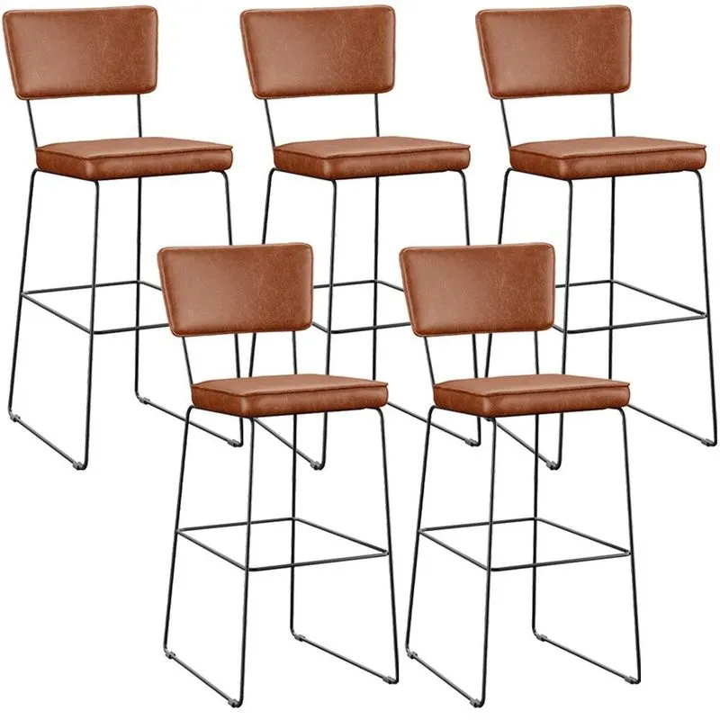 Kit 05 Banquetas Altas Cozinha Sala Jantar Base Em Aço Fixa Allana L02 Couríssimo Camel - Lyam Decor