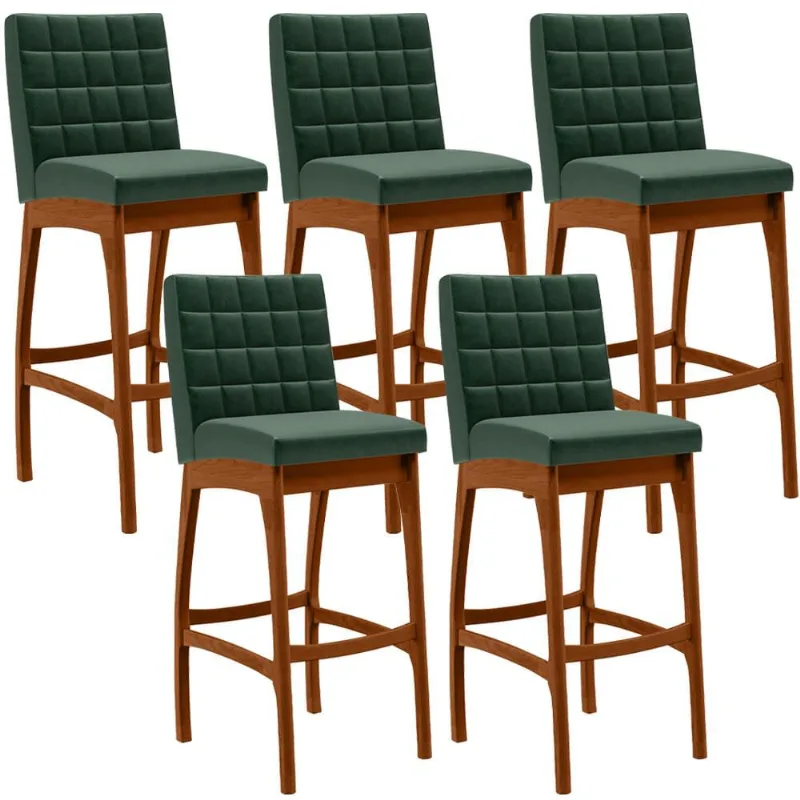 Kit 05 Banquetas Altas Para Cozinha Sala de Jantar Fixa Mila L02 Facto Verde Musgo - Lyam Decor - Lyam Decor
