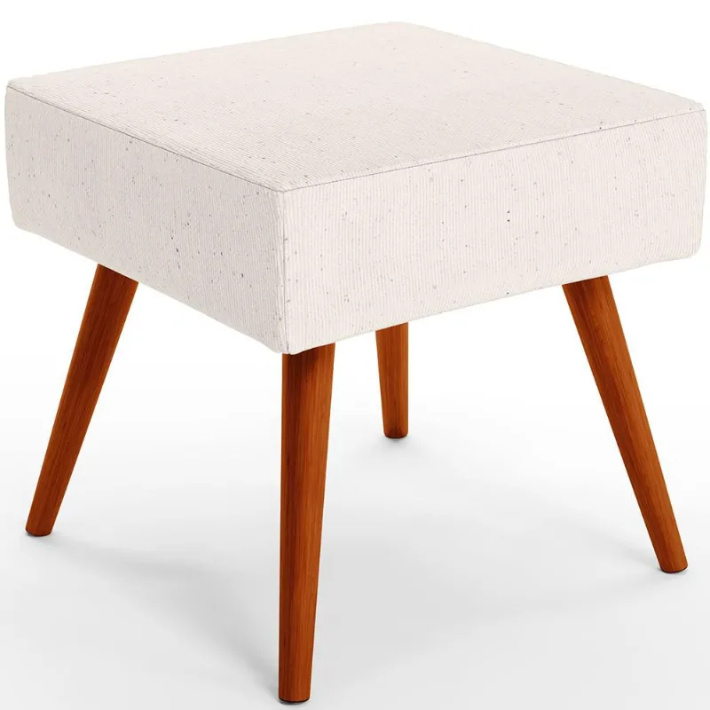 Puff Banqueta Decorativa Com Pés Palito Lívia W01 Linho Cru - Lyam Decor
