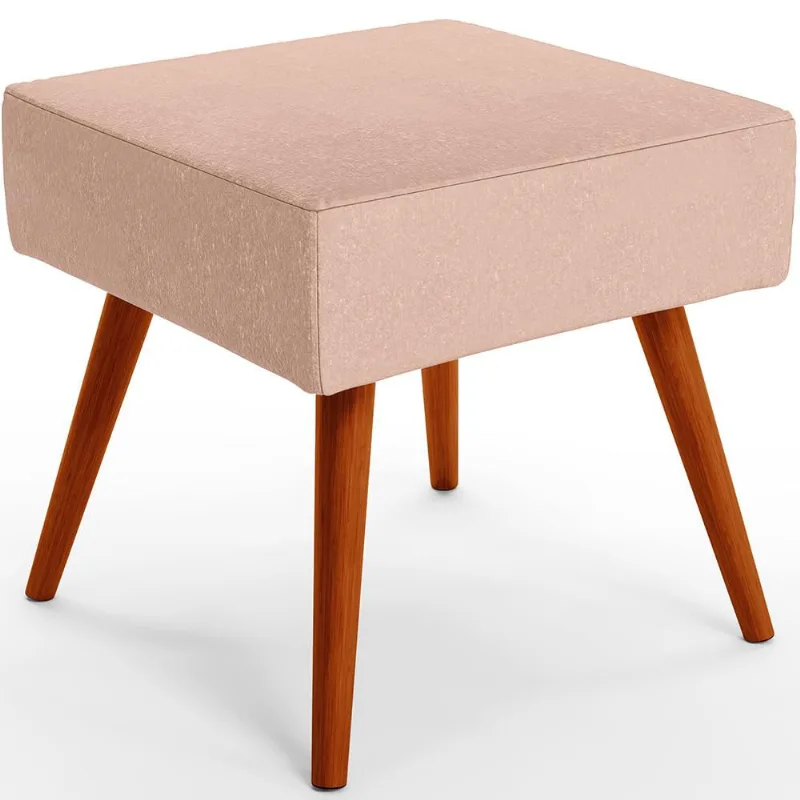 Puff Banqueta Decorativa Com Pés Palito Lívia W01 Linho Rosê - Lyam Decor