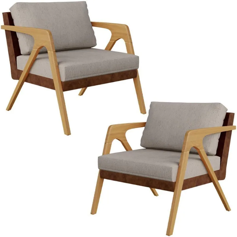 Kit 02 Poltronas Pietra L02 Couríssimo Marrom Linho Bege