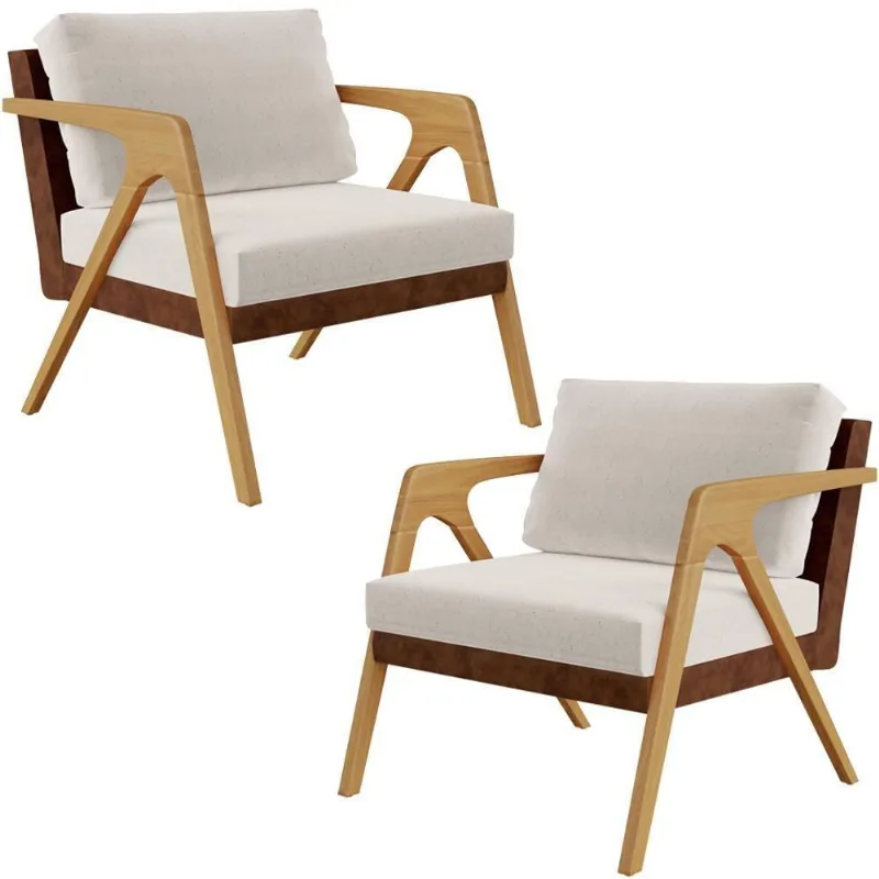 Kit 02 Poltronas Pietra L02 Couríssimo Marrom Linho Cru