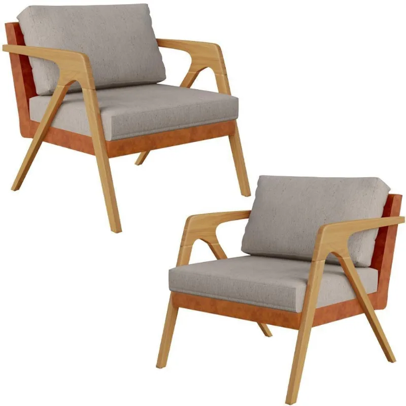 Kit 02 Poltronas L02 Couríssimo Camel Linho Bege