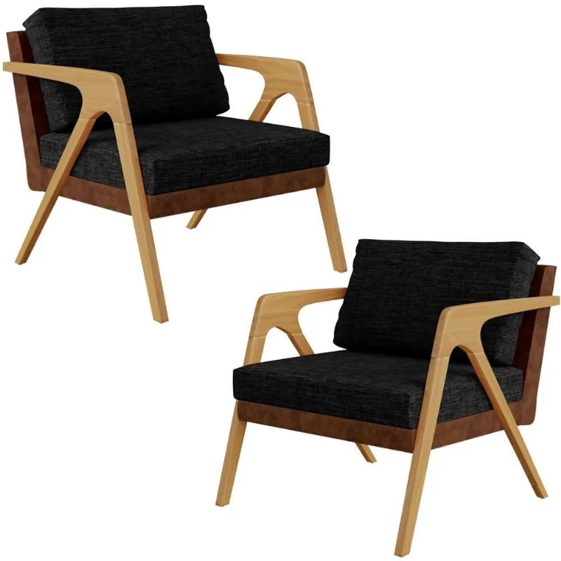 Kit 02 Poltronas Pietra L02 Couríssimo Marrom Linho Chumbo