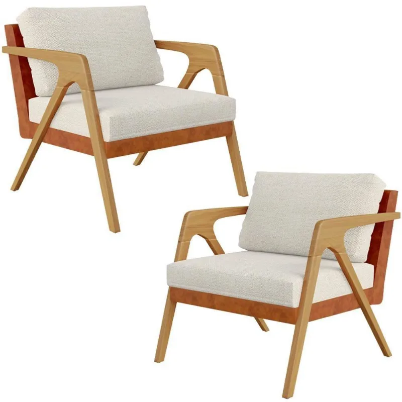 Kit 02 Poltronas Sala L02 Couríssimo Camel Linho Champagne