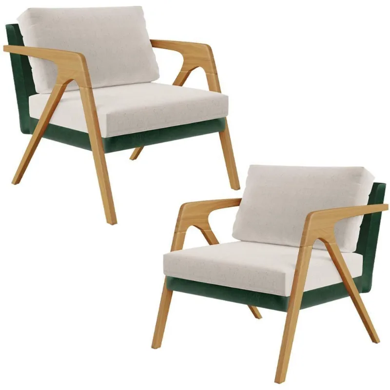 Kit 02 Poltronas Sala L02 Facto Verde Musgo Linho Cru