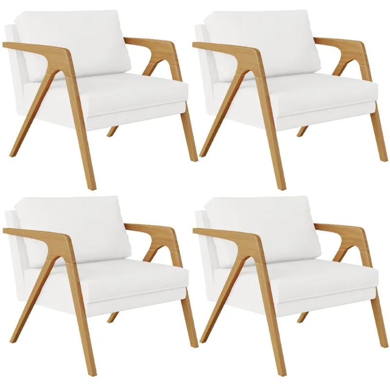 Kit 04 Poltrona Decorativa Para Sala Pietra Estrutura De Madeira L02 Corano Branco - Lyam Decor - Lyam Decor