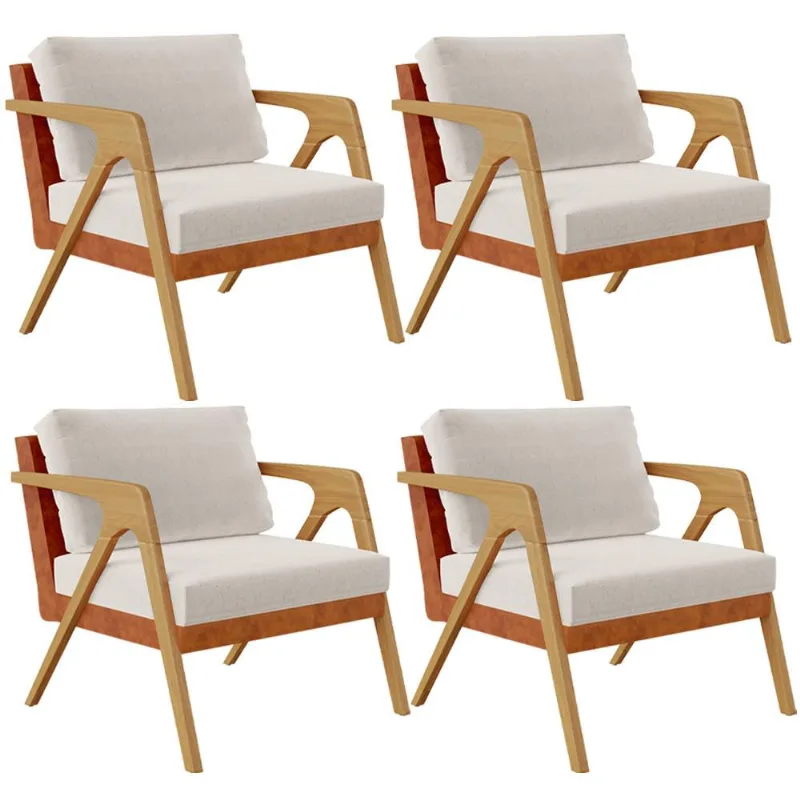 Kit 04 Poltronas Decorativas Sala Estar Pietra L02 Couríssimo Camel Linho Cru - Lyam Decor
