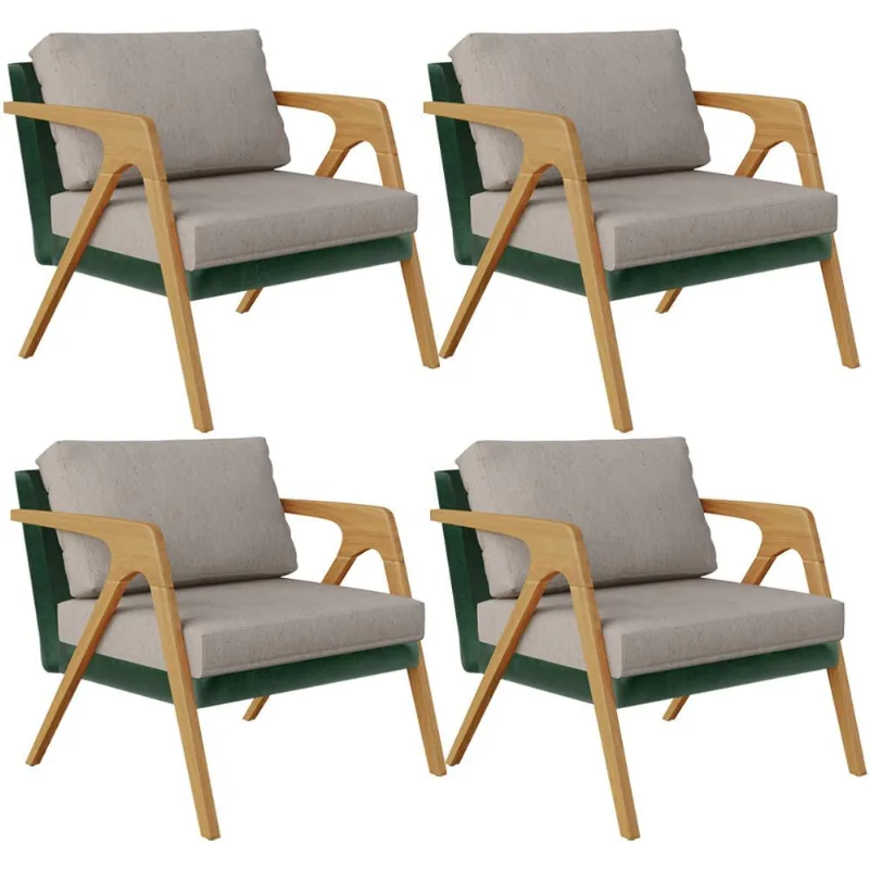 Kit 04 Poltronas Decorativas Sala Estar Pietra L02 Facto Verde Musgo Linho Bege - Lyam Decor