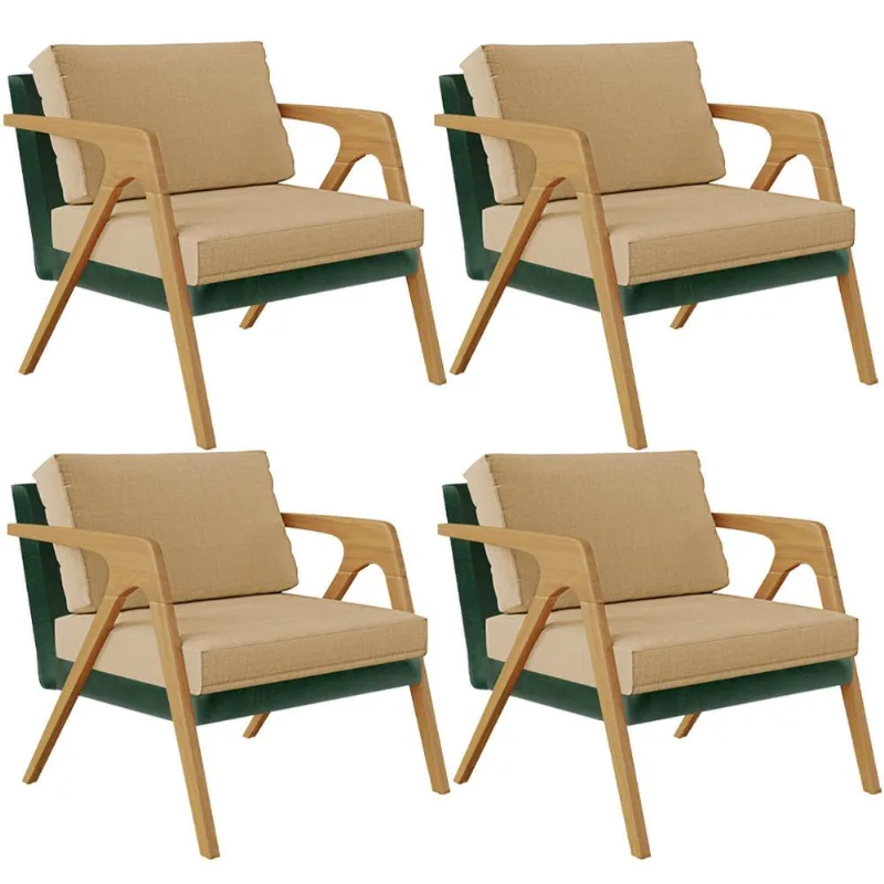Kit 04 Poltronas Decorativas Sala Estar Pietra L02 Facto Verde Musgo Linho Bege Escuro - Lyam Decor