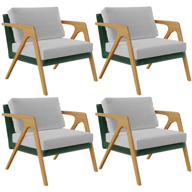 Kit 04 Poltronas Decorativas Sala Estar Pietra L02 Facto Verde Musgo Linho Cinza - Lyam Decor