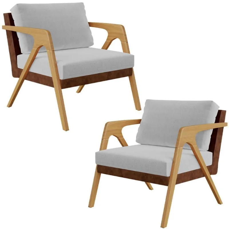 Kit 2 Poltronas Pietra L02 Couríssimo Marrom Linho Cinza