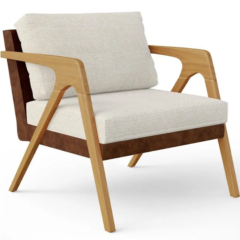 Poltrona Para Sala De Estar Pietra Marrom Linho Champagne