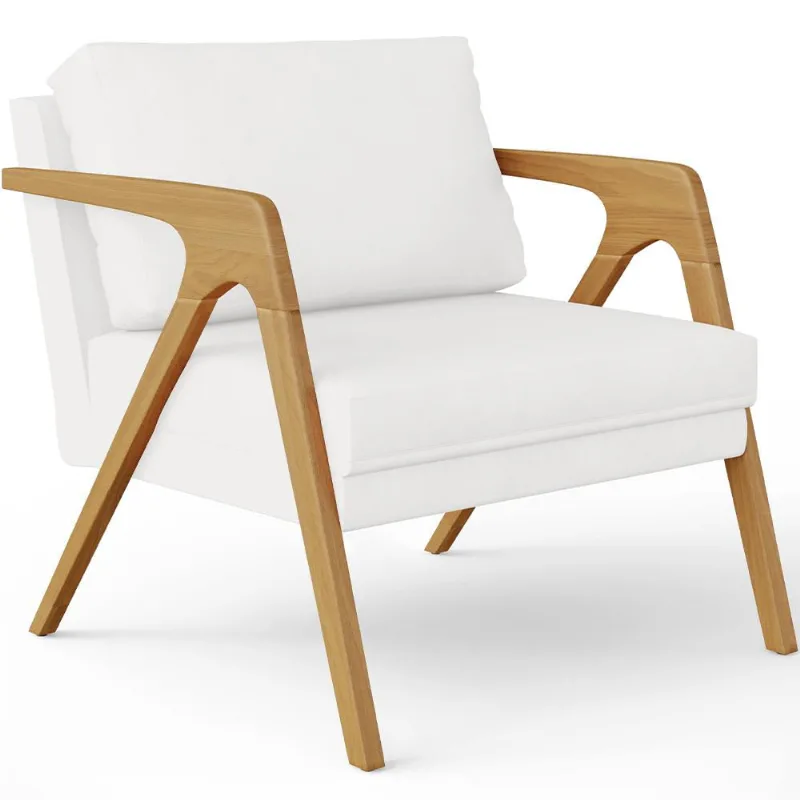 Poltrona Decorativa Para Sala Estar Pietra Com Estrutura De Madeira L02 Corano Branco - Lyam Decor - Lyam Decor