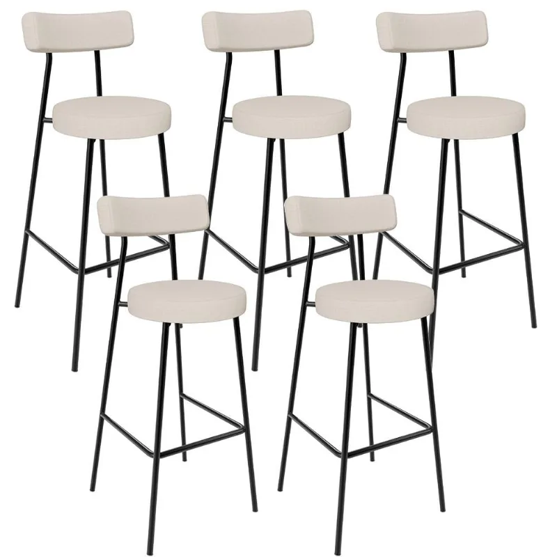 Kit 05 Banquetas Altas Bar Cozinha Sala De Jantar Estrutura Em Aço Milão F01 Linho Bege - Lyam Decor