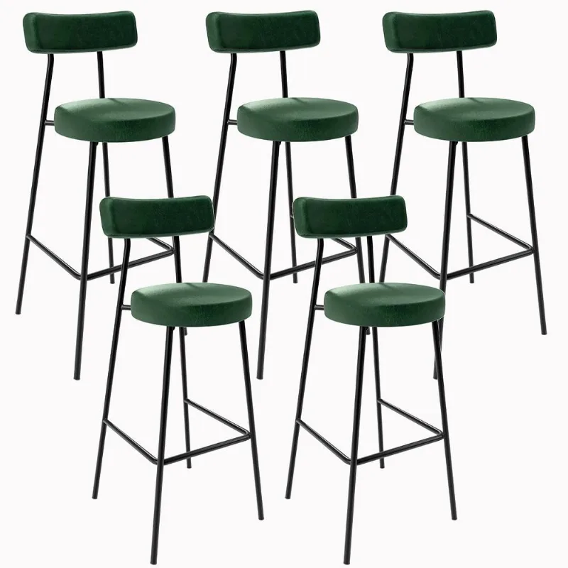 Kit 05 Banquetas Altas Sala De Jantar Estrutura Em Aço Milão F01 Couríssimo Verde Musgo - Lyam Decor