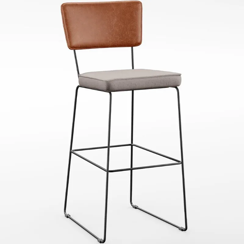 Banqueta Alta Cozinha Sala Jantar Fixa Allana L02 Couríssimo Camel Linho Bege - Lyam Decor - Lyam Decor