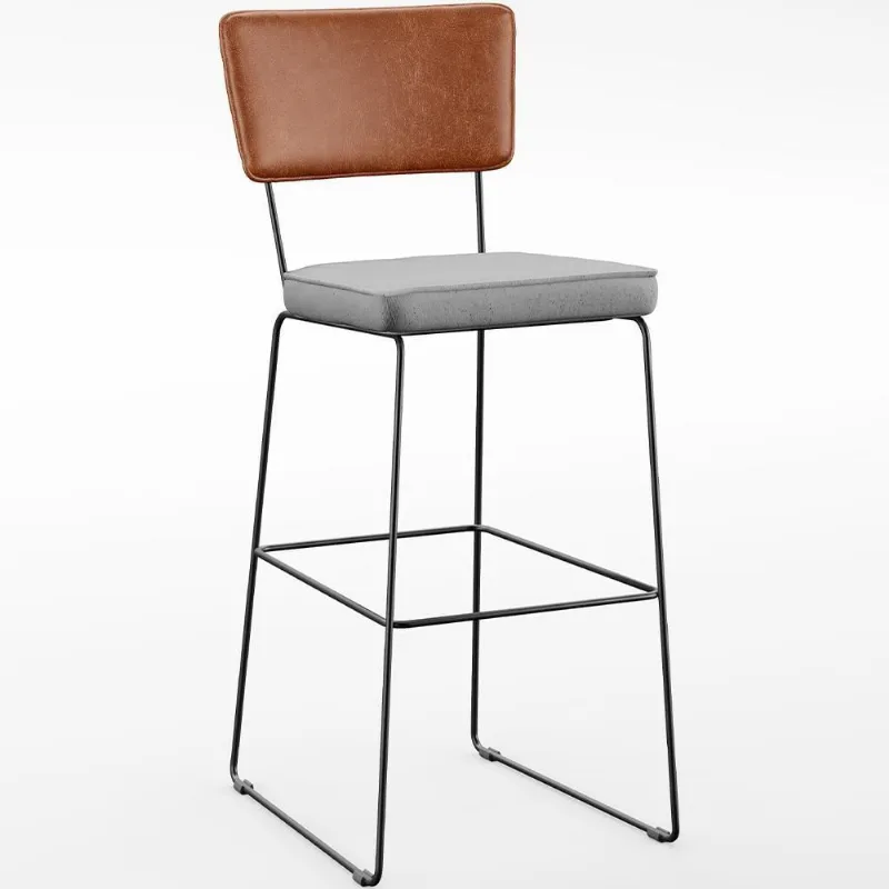 Banqueta Alta Cozinha Allana L02 Camel Linho Cinza - Lyam Decor