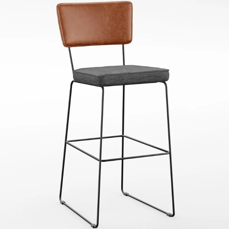 Banqueta Alta Cozinha Allana L02 Camel Cinza Escuro - Lyam Decor