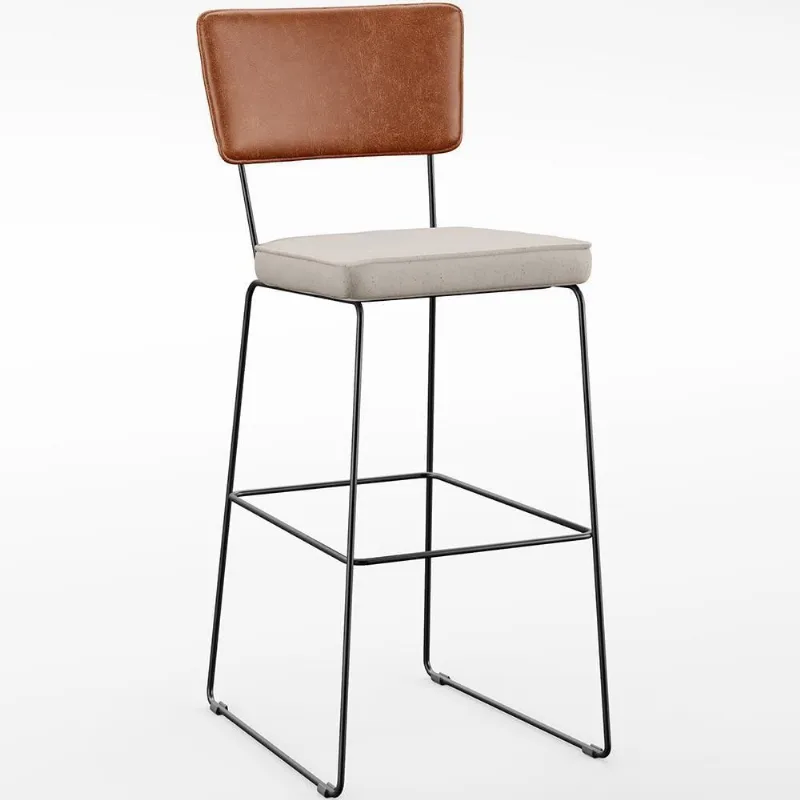 Banqueta Alta Cozinha Allana L02 Camel Linho Cru - Lyam Decor