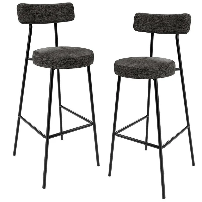 Kit 02 Banquetas Altas Estrutura Em Aço Milão Linho Chumbo - Lyam Decor