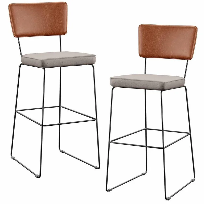 Kit 02 Banquetas Altas Camel Linho Bege - Lyam Decor