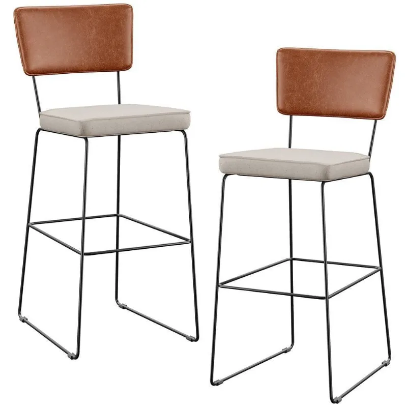 Kit 02 Banquetas Altas Camel Linho Cru - Lyam Decor