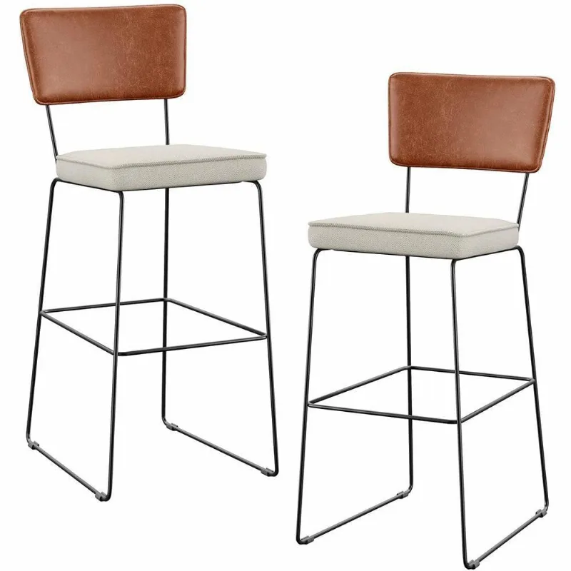 Kit 02 Banquetas Altas Camel Linho Champagne - Lyam Decor