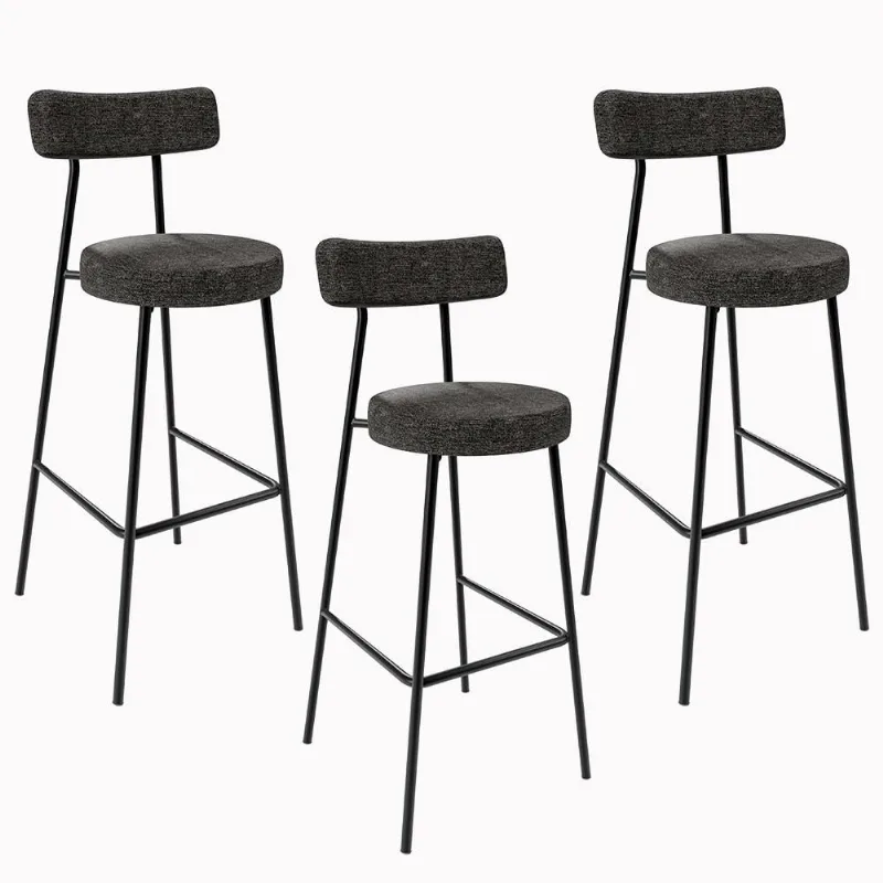 Kit 03 Banquetas Altas Cozinha Sala De Jantar Estrutura Em Aço Milão F01 Linho Chumbo - Lyam Decor