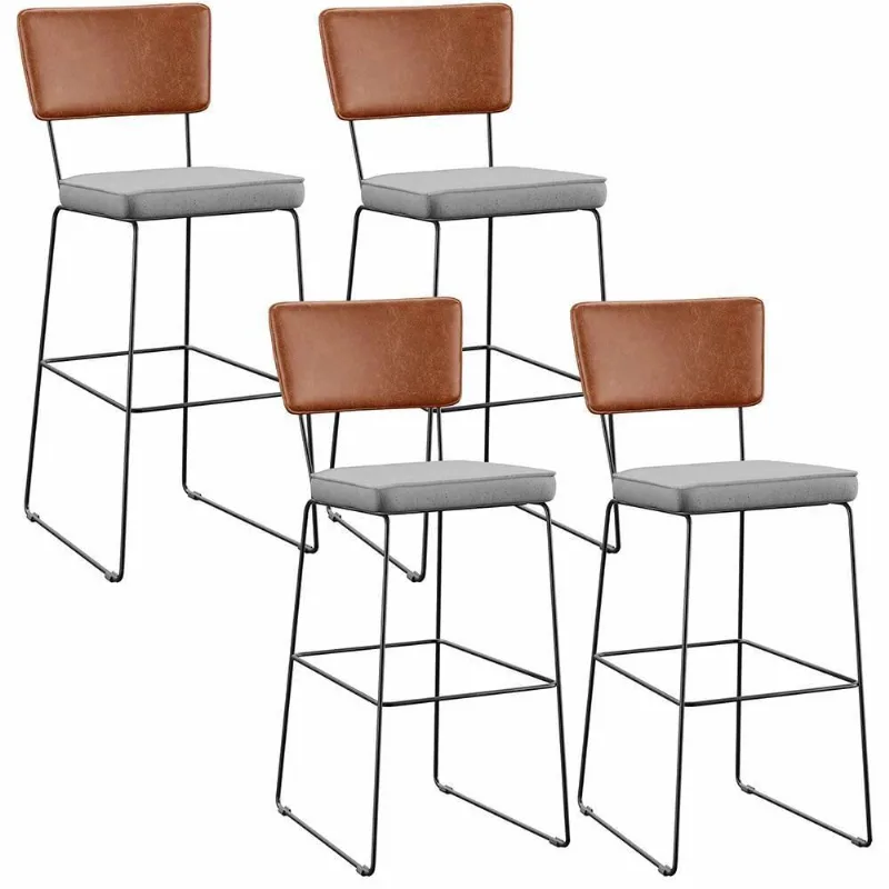 Kit 04 Banquetas Altas Camel Linho Cinza - Lyam Decor