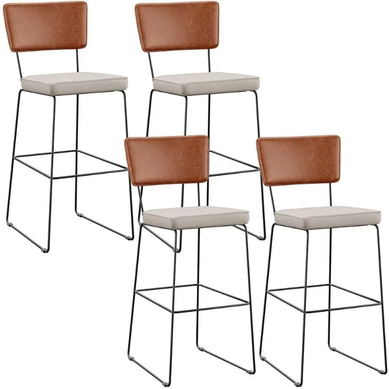 Kit 04 Banquetas Altas Camel Linho Cru - Lyam Decor
