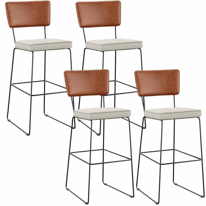 Kit 04 Banquetas Altas Camel Linho Champagne - Lyam Decor