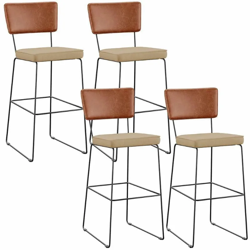 Kit 04 Banquetas Altas Camel Linho Bege Escuro - Lyam Decor