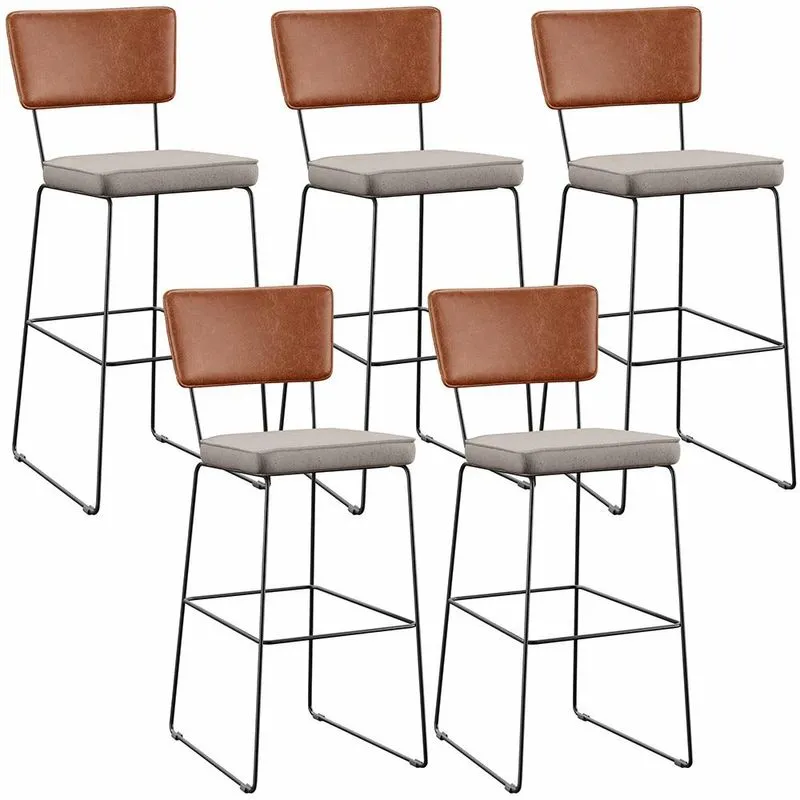 Kit 05 Banquetas Altas Cozinha Sala Jantar Fixa Allana L02 Couríssimo Camel Linho Bege - Lyam Decor