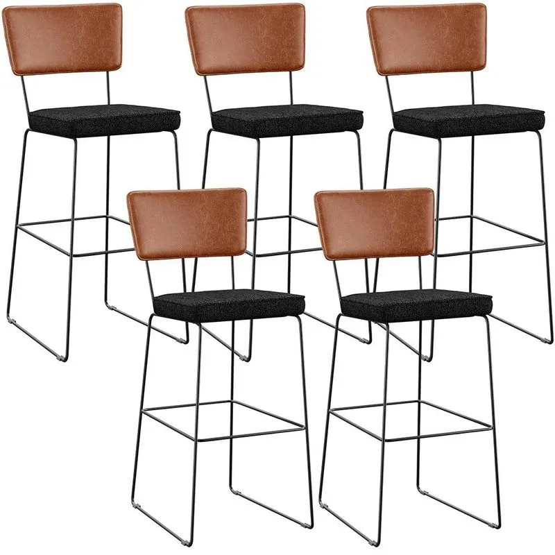 Kit 05 Banquetas Altas Cozinha Sala Jantar Fixa Allana Couríssimo Camel Linho Chumbo - Lyam Decor