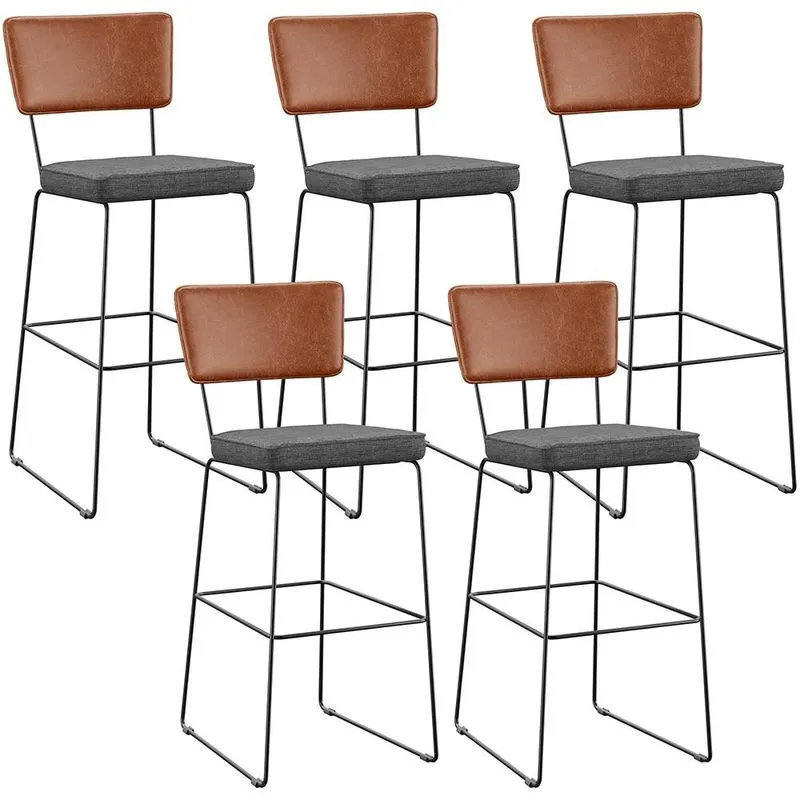 Kit 05 Banquetas Altas Sala Jantar Fixa Allana L02 Couríssimo Camel Linho Cinza Escuro - Lyam Decor