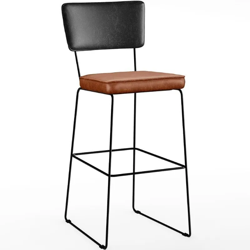 Banqueta Alta Cozinha Allana L02 Preto Camel - Lyam Decor