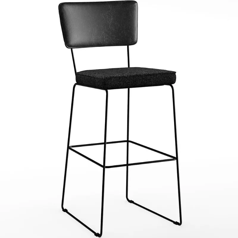Banqueta Alta Cozinha Allana L02 Preto Linho Chumbo - Lyam Decor