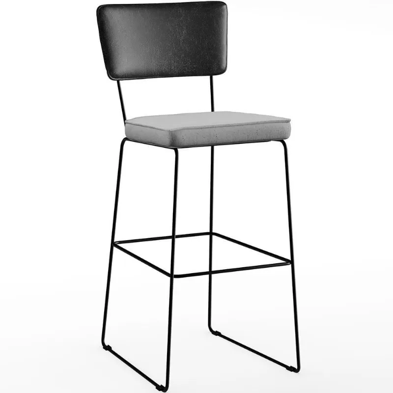 Banqueta Alta Cozinha Allana L02 Preto Linho Cinza - Lyam Decor