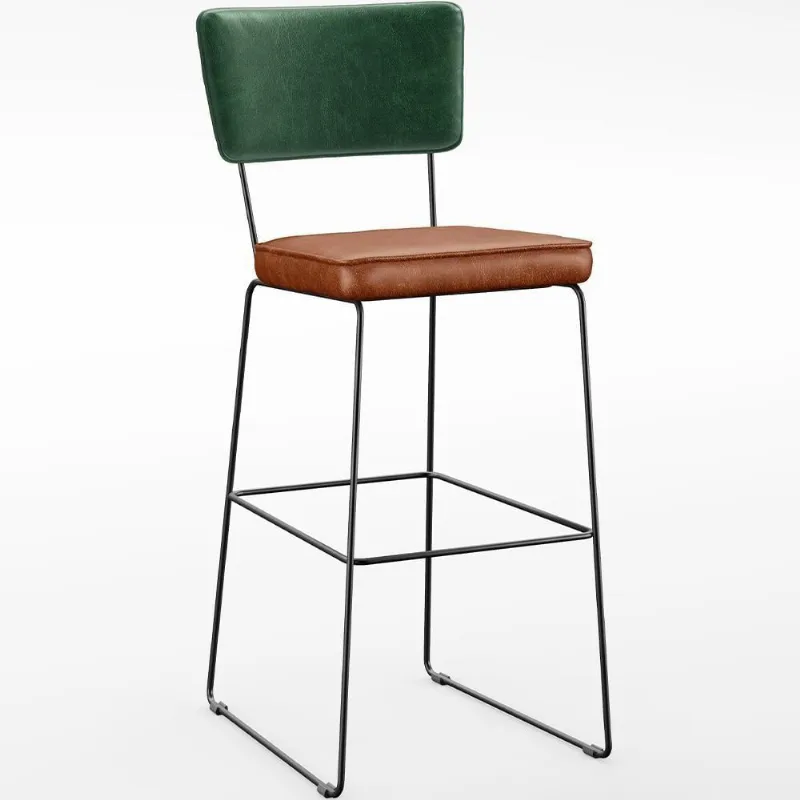 Banqueta Alta Cozinha Allana L02 Facto Verde Musgo Camel - Lyam Decor