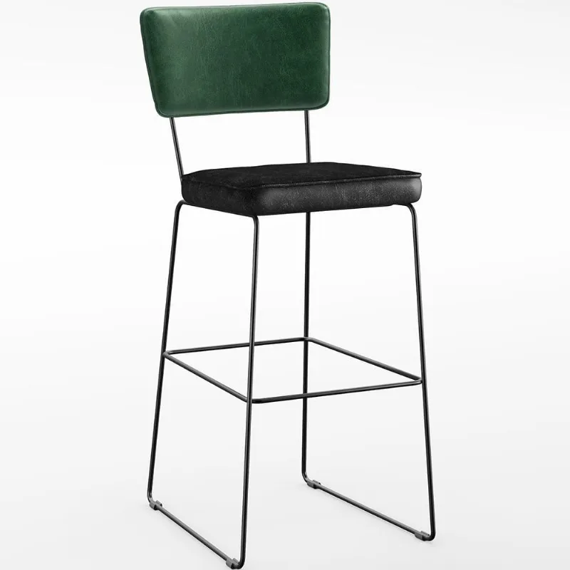 Banqueta Alta Cozinha Allana L02 Facto Verde Musgo Preto - Lyam Decor