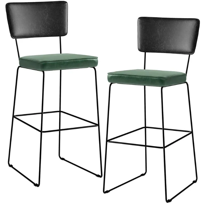 Kit 02 Banquetas Altas Sala Jantar Fixa Allana L02 Couríssimo Preto Facto Verde Musgo - Lyam Decor