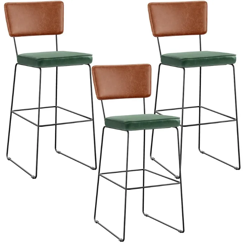 Kit 03 Banquetas Altas Sala Jantar Fixa Allana L02 Couríssimo Camel Facto Verde Musgo - Lyam Decor