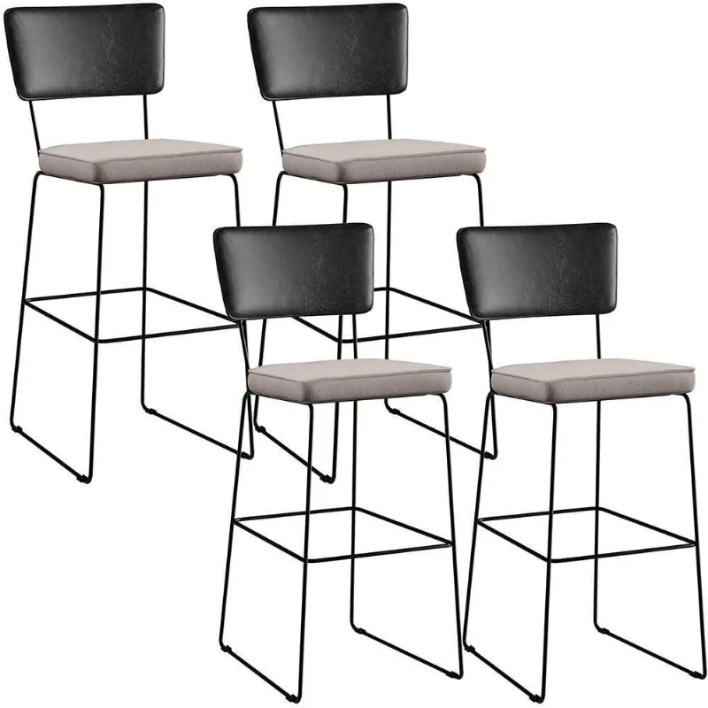 Kit 04 Banquetas Altas Preto Linho Bege - Lyam Decor