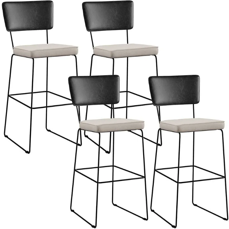 Kit 04 Banquetas Altas Preto Linho Cru - Lyam Decor