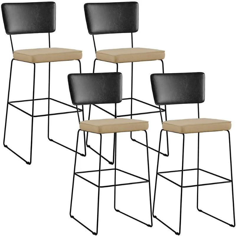 Kit 04 Banquetas Altas Preto Linho Bege Escuro - Lyam Decor