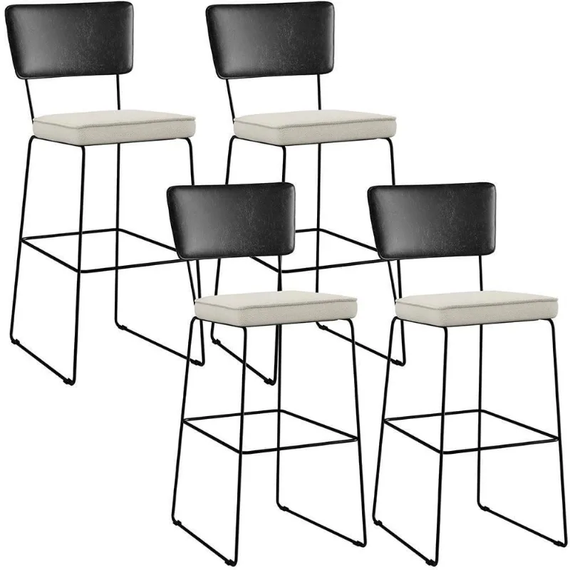 Kit 04 Banquetas Altas Preto Linho Champagne - Lyam Decor
